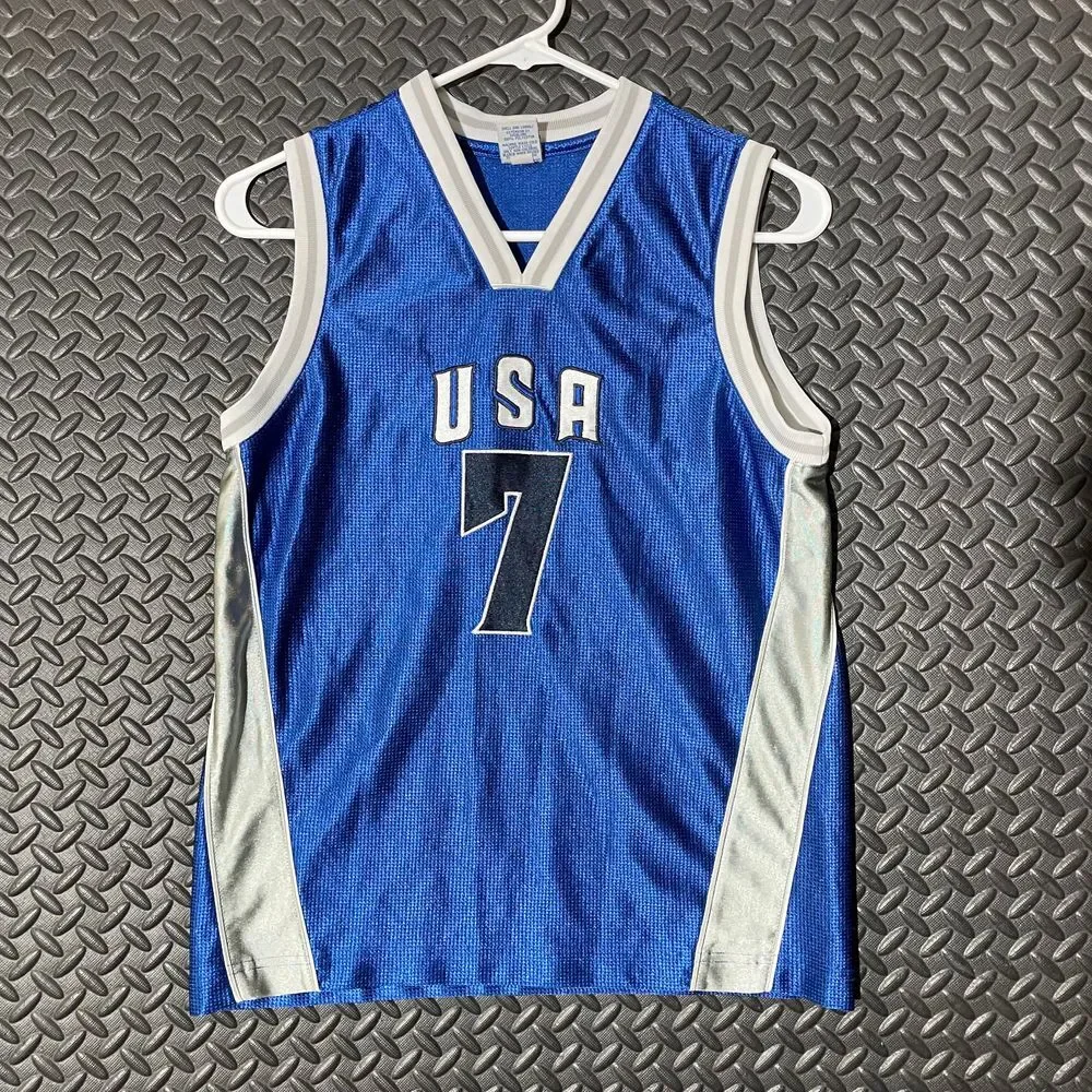 Vintage Old Navy‎ Blue USA 7 Basketball Athletic Jersey Boys Youth Size Large